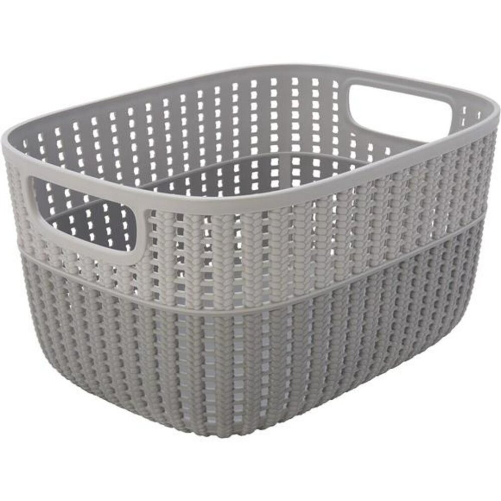 Plastic Storage Basket Bin Grey Medium Closet Bathroom Organizer with Handles